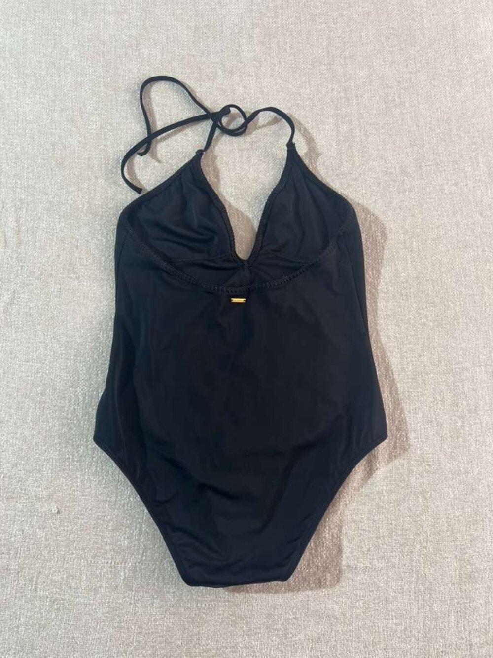 Victorias Secret Black Halter One Piece Swimsuit Braided V-Neck Size Medium - Picture 3 of 8